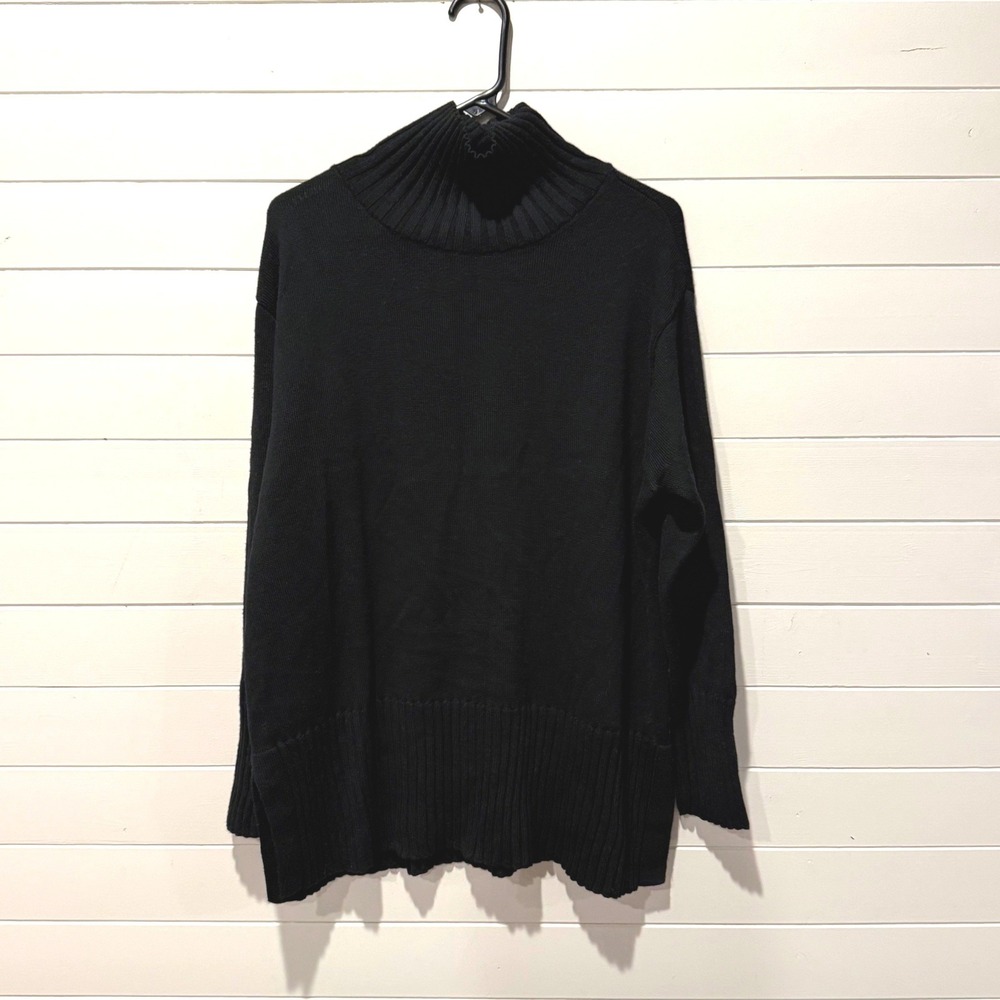 Eileen Fisher Italian Extra Fine Merino Wool Turtleneck Sweater M Black Ribbed